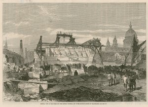 Vista generale dei lavori per il ponte ferroviario London, Chatham e Dover a Blackfriars da English School
