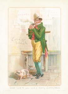 Gentiluomo che fuma la pipa e cammina con un maiale! Cartolina di Natale