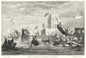 Giorgio IV che si imbarca per la Scozia a Greenwich (incisione) da English School
