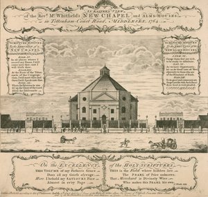 La nuova cappella e le case di carità di George Whitefield in Tottenham Court Road, Londra, 1764