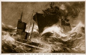 Sottomarino tedesco speronato dal cacciatorpediniere britannico Badger al largo della costa belga, 1914-19