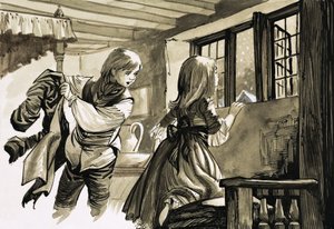 Ragazza e ragazzo che guardano fuori nella neve da English School