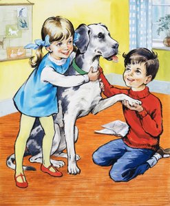 Ragazza e ragazzo con cane da English School