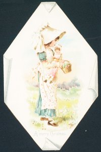 Ragazza con bambola e cesta, Cartolina di Natale