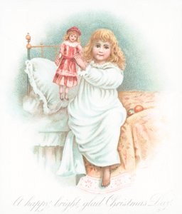 Ragazza che si alza dal letto la mattina di Natale con un regalo