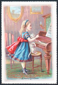 Ragazza con gatto al pianoforte da English School