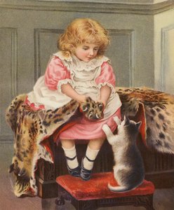 Ragazza con pelle di leopardo e gatto domestico da English School