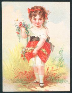 Ragazza con fiori e farfalla - Cartolina di auguri vittoriana da English School
