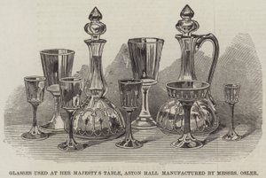 Bicchieri usati alla tavola di Sua Maestà, Aston Hall, fabbricati da Messers Osler (incisione) da English School