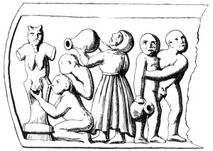 Eucaristia gnostica, pannello laterale di un sarcofago gnostico trovato a Essarois (Borgogna)