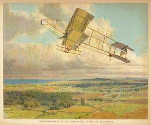 Grahame-White nel suo aeroplano che vola a Blackpool, dal 