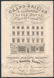 Grand British and Continental Coffee House, 66 e 67 Cornhill, biglietto da visita da English School