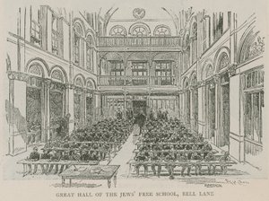 Grande Sala della Scuola Libera Ebraica, Bell Lane, Londra da English School