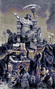 Decadenza greca - Creso sulla pira funebre, illustrazione da The Illustrated History of the World, pubblicato c.1880