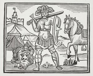 Guy dopo aver ucciso Armarant, illustrazione da Chap-books del XVIII secolo di John Ashton, pub. 1882