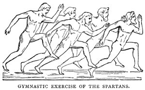 Esercizio ginnico degli Spartani, illustrazione da La storia illustrata del mondo, c.1880