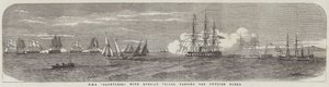 HMS "Dauntless," con premi russi, passando la flotta svedese (incisione) da English School