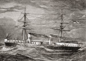 HMS Inflexible, Incrociatore da battaglia classe Invincible della Royal Navy britannica, illustrazione da 