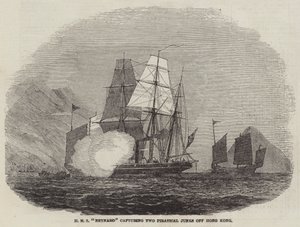 HMS "Reynard" cattura due giunche pirata al largo di Hong Kong (incisione) da English School