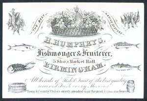 H Humphrys, pescivendolo e fruttivendolo, biglietto commerciale da English School