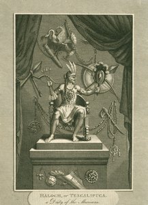 Haloch, o Tescalipuca, una divinità dei Messicani, illustrazione da The World: or the present State of the Universe, being a General and Complete Collection of Modern Voyages and Travels, di Cavendish Pelham