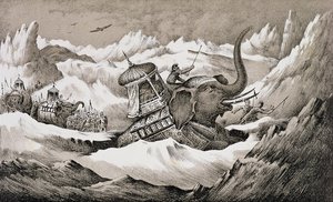 Annibale (247-c.183 a.C.) e i suoi elefanti da guerra attraversano le Alpi da English School