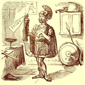 Annibale fa il solito discorso appropriato prima di uccidersi, illustrazione da La Storia Comica di Roma di Gilbert Abbott a Beckett, pubblicata c.1850 da English School