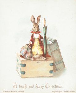 Lepre con bagaglio e ombrello, Cartolina di Natale da English School