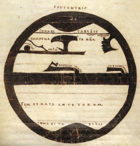 Harley MS 2772 f. 70v, Mappa del Mondo Zonale Diagrammatica, c.1050 da English School
