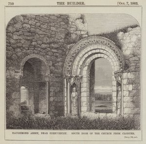 Abbazia di Haughmond, vicino a Shrewsbury, Porta Sud della Chiesa dal Chiostro da English School