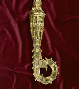 Testa e ricciolo del pastorale di William of Wykeham (c.1320-1404): lato di Paolo (argento dorato) (dettaglio) da English School