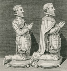 Henry Stuart, Lord Darnley e suo fratello Charles Stuart, Conte di Lennox, inginocchiati davanti alla tomba della loro madre nell