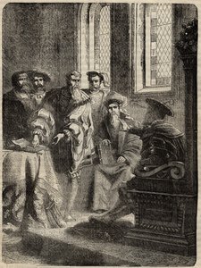 Enrico VIII e il suo Consiglio ordinano la traduzione della Bibbia in inglese - 1538 - incisione da 