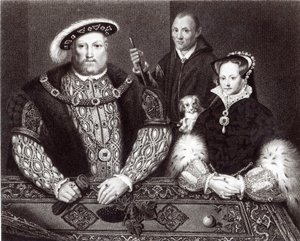 Enrico VIII, sua figlia la Regina Maria e Will Somers, dopo un dipinto a olio del XVI secolo, dipinto postumo, 1821