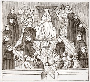 Enrico V e il suo parlamento (dal manoscritto Harleian al British Museum), illustrazione da La storia del protestantesimo di James Aitken Wylie (1808-1890), pub. 1878 da English School