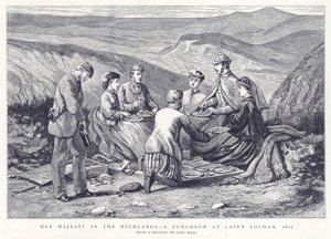 Sua Maestà nelle Highlands - Un pranzo a Cairn Lochan, 1861 da English School