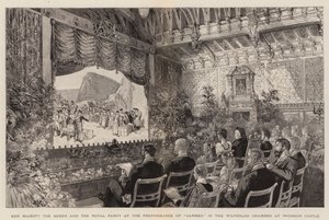 Sua Maestà la Regina e il gruppo reale alla rappresentazione di "Carmen" nella Waterloo Chamber al Castello di Windsor da English School
