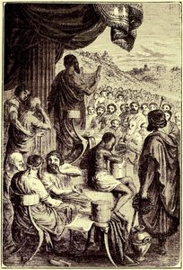 Erodoto legge la sua Storia a una festa pubblica, illustrazione da The Illustrated History of the World, pubblicato c.1880 da English School