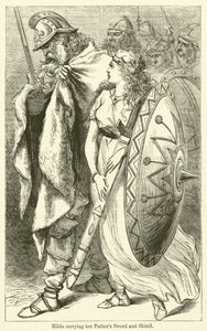 Hilda con la spada e lo scudo del padre (incisione)