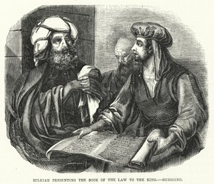 Hilkiah presenta il Libro della Legge al Re, Guercino (incisione) da English School