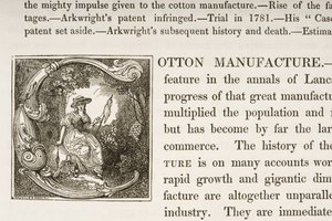 Iniziale istoriata C, da un libro sulla manifattura del cotone britannico