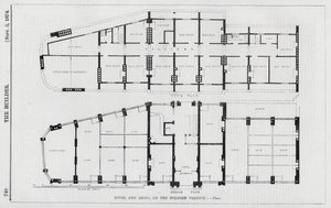 Hotel e negozi, sul viadotto di Holborn (incisione) da English School