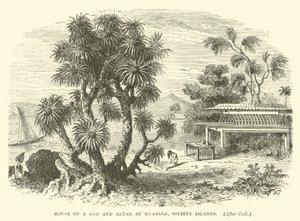 Casa di un dio e altare a Huahine, Isole della Società, dopo Cook da English School
