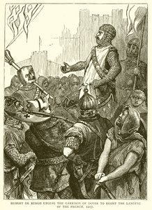 Hubert de Burgh incita la guarnigione di Dover a resistere allo sbarco dei francesi, 1217 da English School