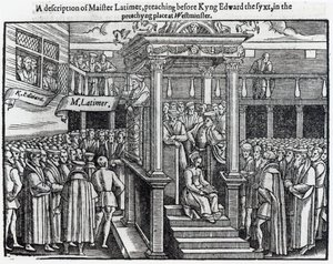 Hugh Latimer (c.1485-1555) che Predica davanti al Re Edoardo VI (1537-53) a Westminster nel 1547, da 