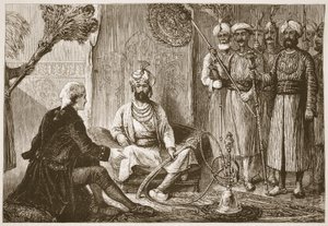 Hyder Ali e il missionario, illustrazione da Cassells Illustrated History of India di James Grant, pub. 1879 da English School