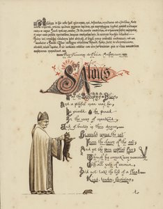 Poesia illustrata su un santo e un vescovo che liberano un topo dalle fauci del gatto da English School