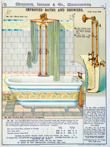 Bagni e docce migliorati da un catalogo di articoli sanitari prodotti da Morrison, Ingram & Co., Manchester, pubblicato c.1890