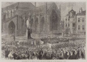 Inaugurazione della Statua Commemorativa al Sig. Herbert Ingram, MP, nella Piazza del Mercato, Boston (incisione) da English School