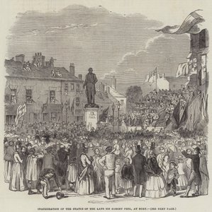Inaugurazione della statua del defunto Sir Robert Peel, a Bury (incisione) da English School